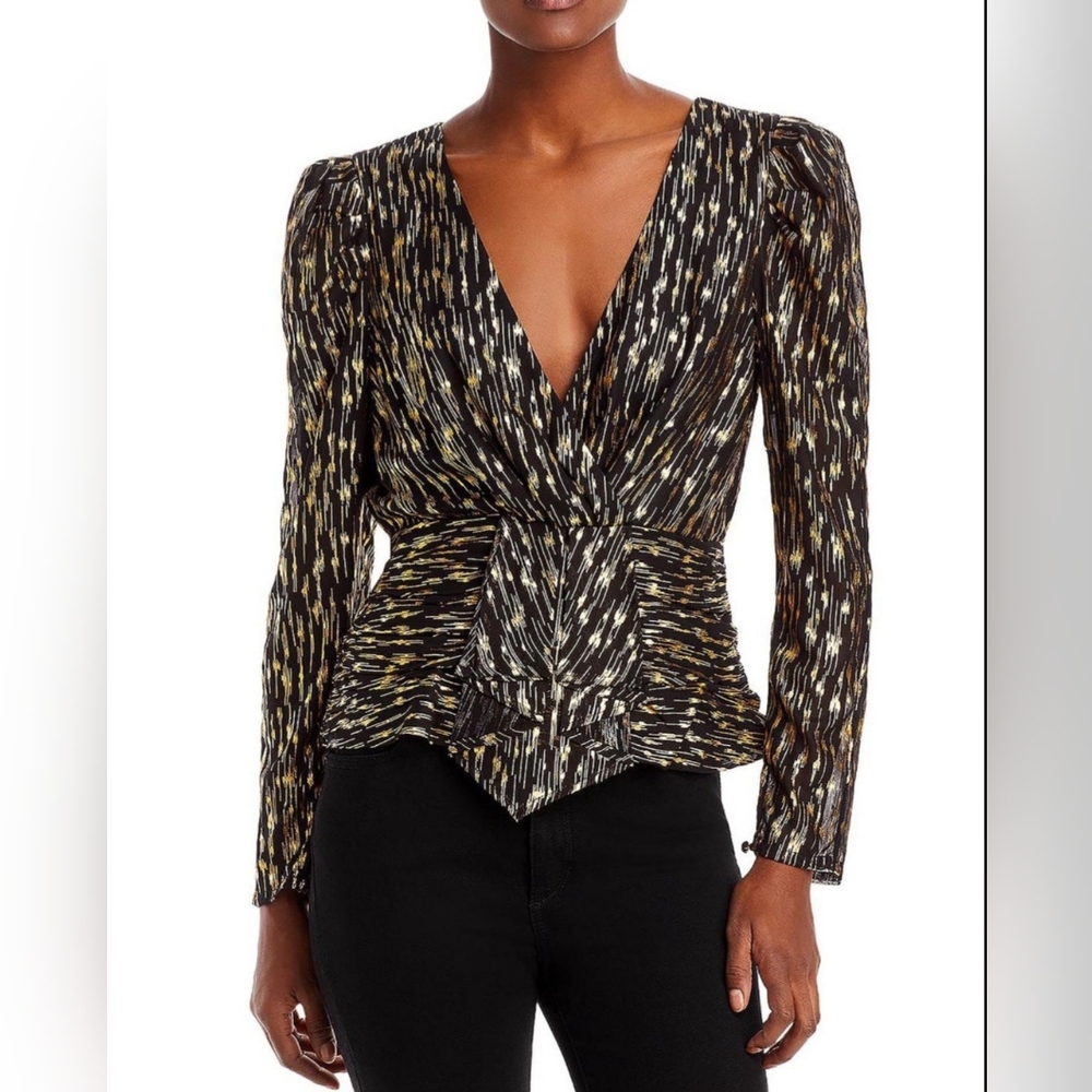 Aqua Women's Foiled V-Neck Blouse Size Small
